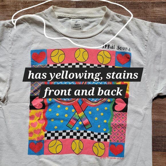 VTG 1995 Threads Of April Sound Tennis Hearts T Shirt Women's Size M USA - Picture 8 of 16